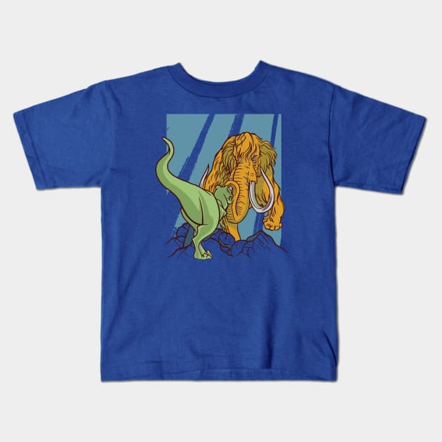 Wooly Mammoth vs T-Rex Illustration // Dinosaur Lover Kids T-Shirt by SLAG_Creative